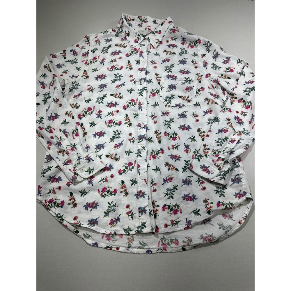 Lucky Brand Women White Floral Dobby Button Down Shirt Long Sleeve Medium